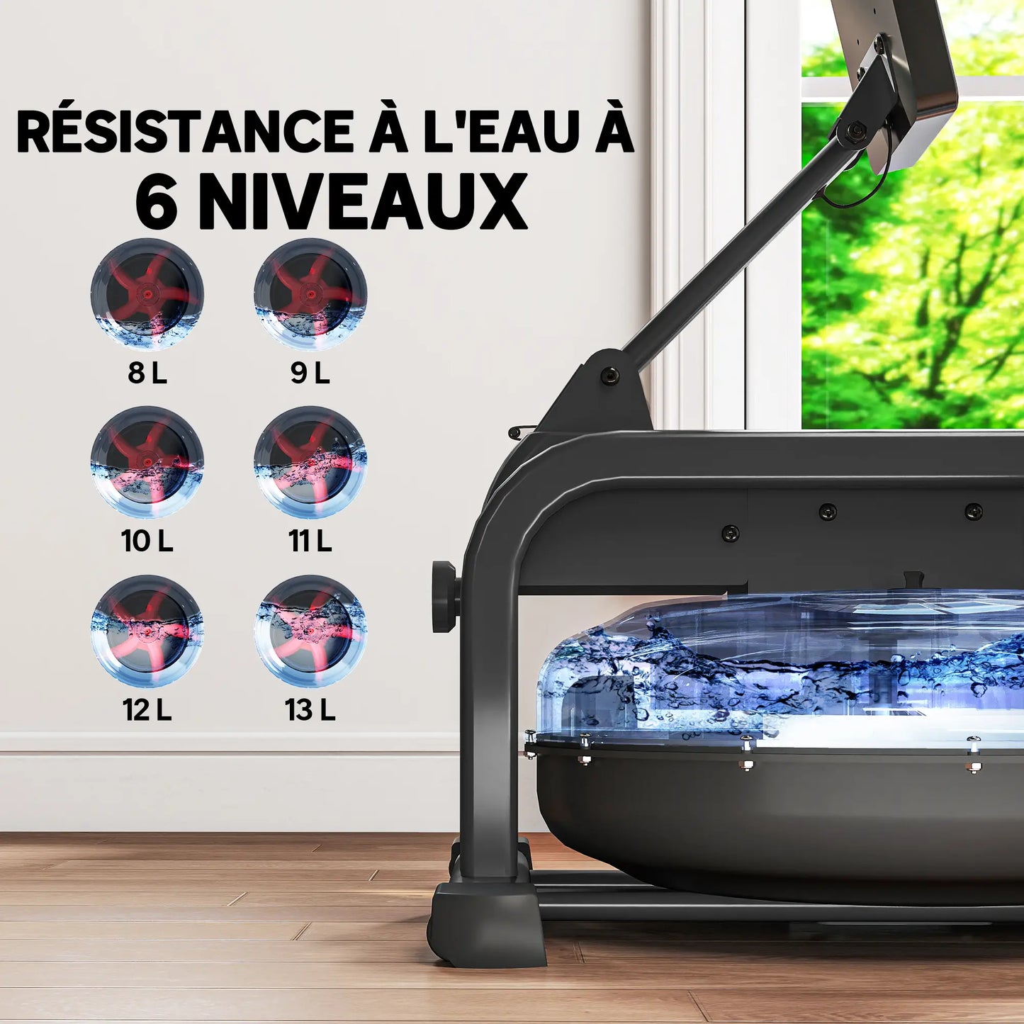 AquaElite ProS Rameur à eau d'appartement 6 Niveaux de Résistance