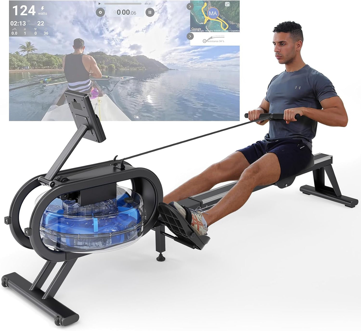 AquaLite Rameur à eau d'appartement 16 Niveaux de Résistance