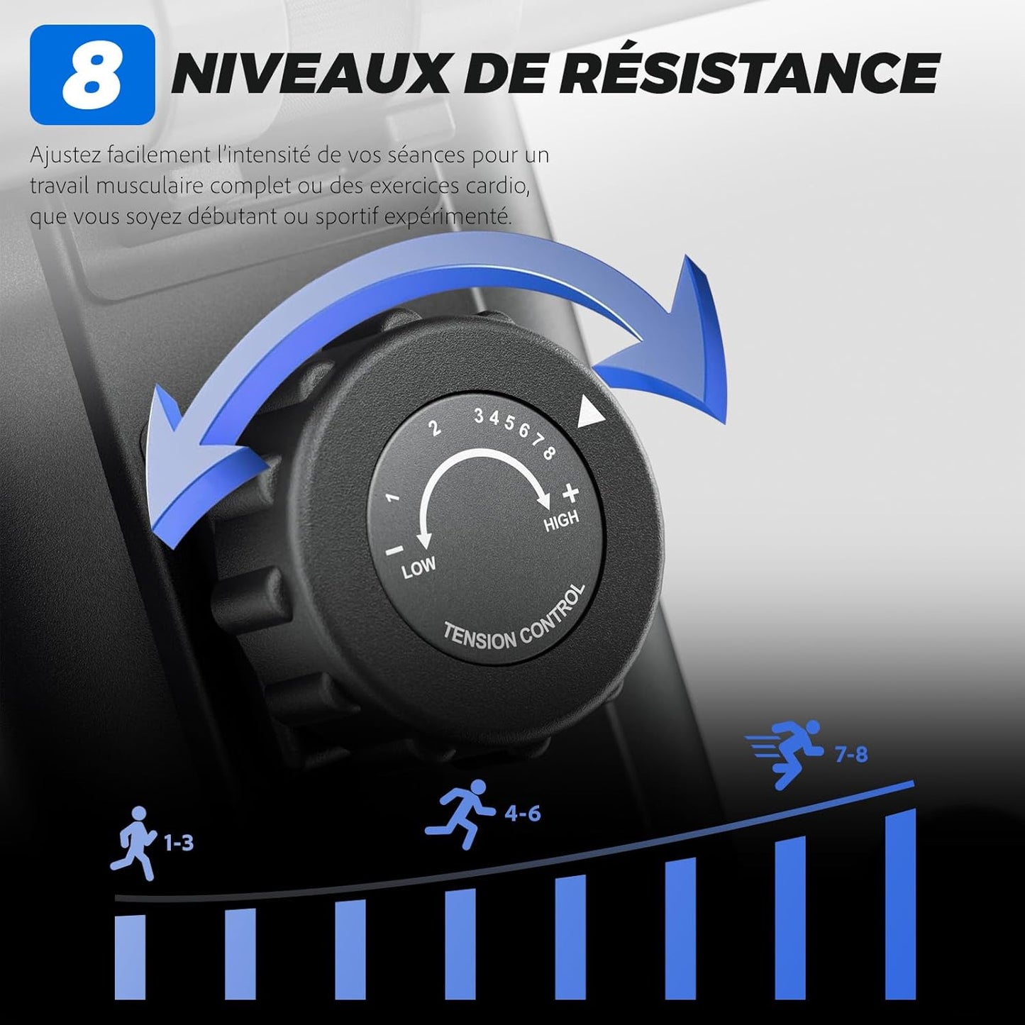 PROwer Rameur Pliable Mangnétique d'appartement 8 Niveaux de Résistance