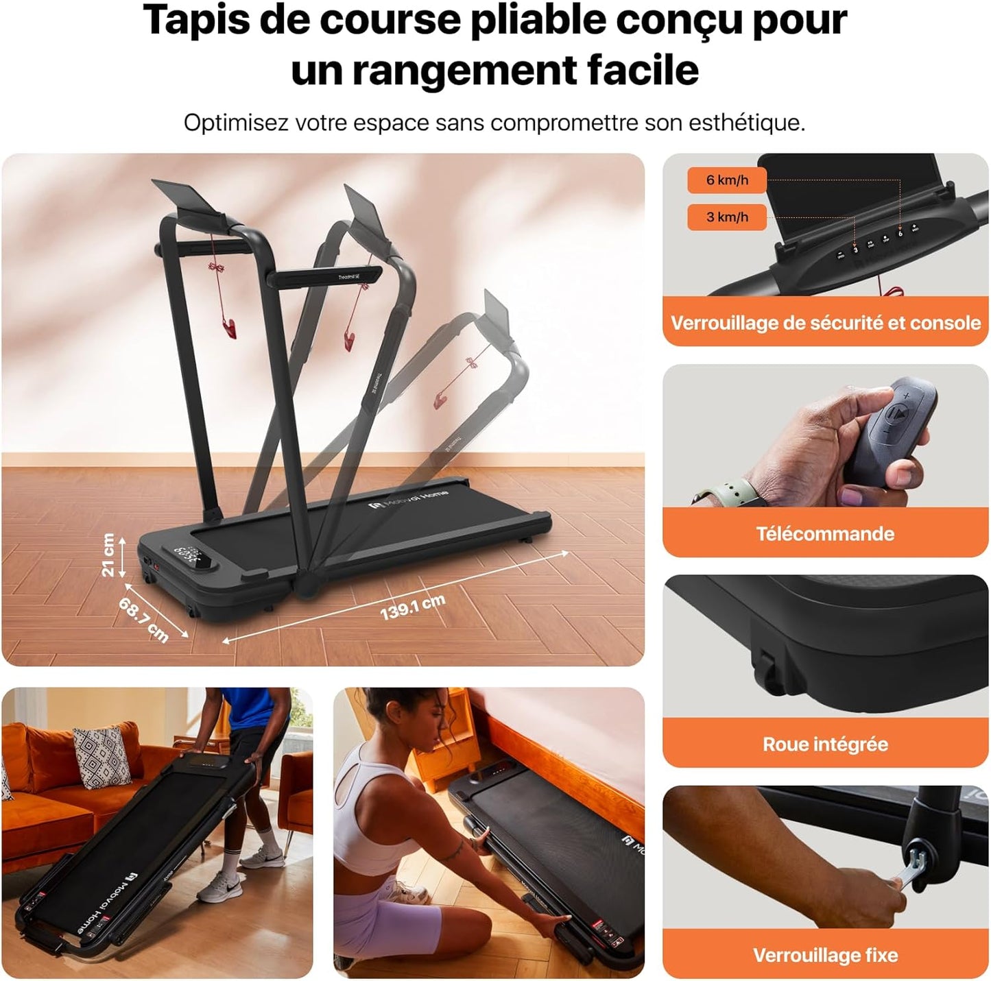 SE Smart Tapis de course pliable 3en1 12 km/h pour maison et bureau