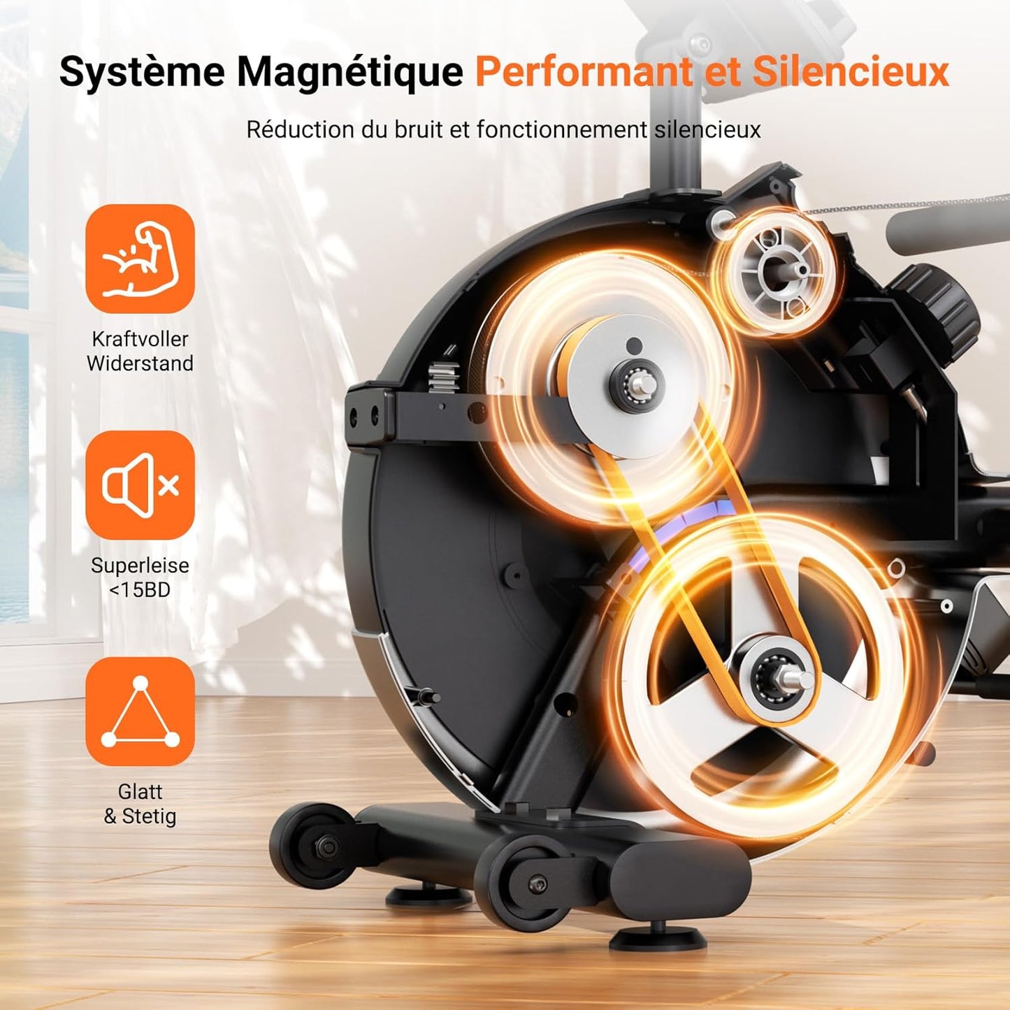 F203S Rameur Pliable Magnétique d'appartement 16 Niveaux de Résistance