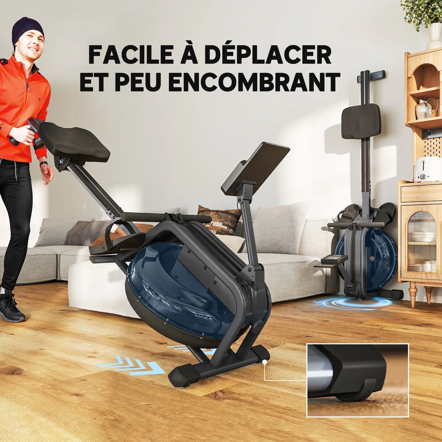 AquaElite ProS Rameur à eau d'appartement 6 Niveaux de Résistance