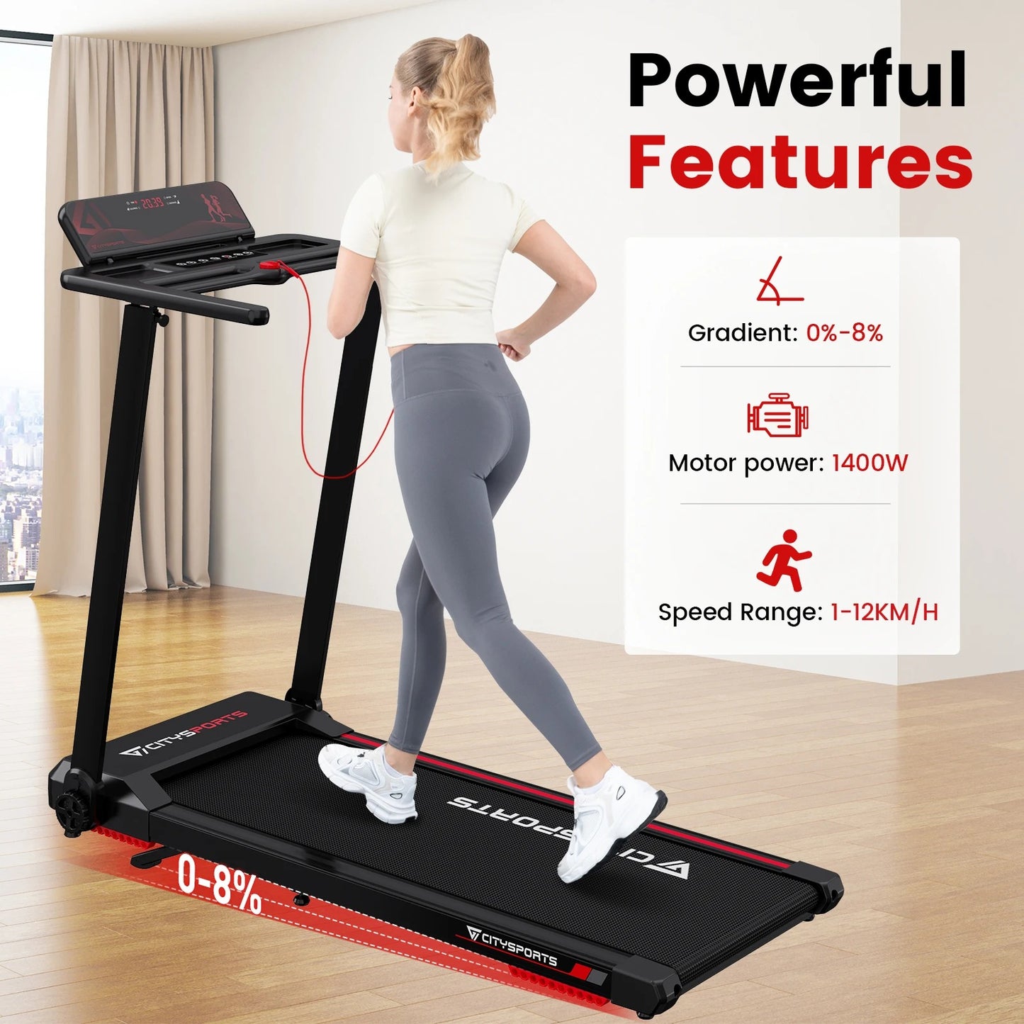 CITYPRO 1 Tapis de Course Pliable 12 km/h avec 8% inclinaison